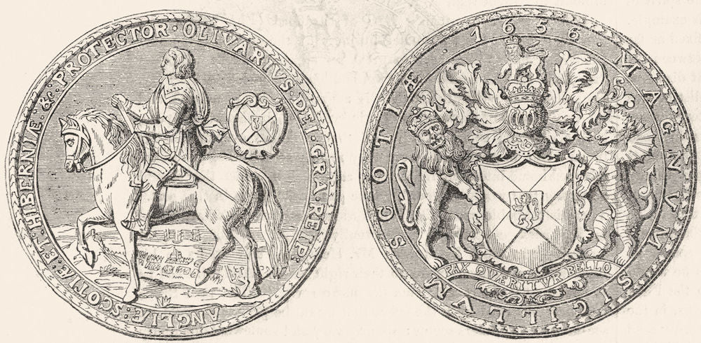 SCOTLAND. Cromwell's great seal 1845 old antique vintage print picture